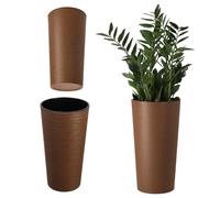 KADAX Cache-Pot décoratif Brun ⌀ 30 cm x H 57,5 cm, Plastique avec éclats de Bois, Insert Amovible - Pot Robuste pour Salon, Jardin ou Balcon