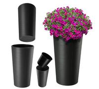 KADAX Cache-Pot décoratif Graphite ⌀ 30 cm x H 57,5 cm, Plastique avec éclats de Bois, Insert Amovible - Pot Tendance pour intérieur Moderne