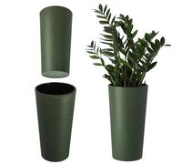 KADAX Cache-Pot décoratif Vert ⌀ 19 cm x H 36,8 cm, Plastique avec éclats de Bois, Insert Amovible - idéal pour Les Plantes en Pot