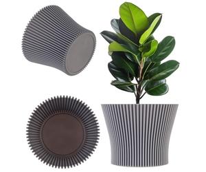 KADAX Cache-pot en plastique, pot de fleurs au design moderne, pot de plantation pour plantes d'intérieur, pot à herbes pour intérieur et extérieur (gris, 19 cm)