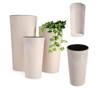 KADAX Cache-Pots décoratifs Lot de 3 crème H 36,8 47 57,5 cm - pour déco du Salon avec Plantes Vertes - Plastique avec éclats de Bois et Insert Amovible