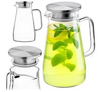KADAX Carafe en verre de 1,5 l, carafe à eau avec tamis et couvercle en acier inoxydable, carafe en verre, carafe en verre borosilicate, carafe en verre borosilicate, verseuse en verre