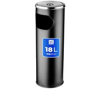 Kadax Cendrier sur pied en acier inoxydable avec poubelle de 18 l, couvercle et cendrier posé, poubelle pour l'extérieur, Acier par poudre., Noir , 20 x 20 x 58 cm