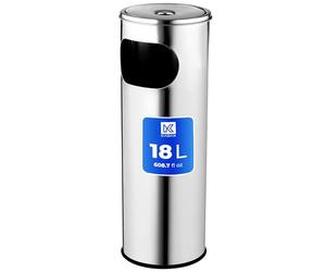 KADAX Cendrier sur pied en acier inoxydable avec poubelle de 18 l, couvercle et cendrier posé, poubelle d'extérieur (argent)