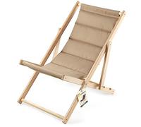 KADAX Chaise Longue en Bois de Hêtre, Chaise de Plage Pliable jusqu'à 120 kg, Appui-tête, Cappuccino