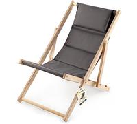 KADAX Chaise longue en bois de hêtre, jusqu'à 120 kg, pliable, pour plage (avec appuie-tête, gris)