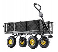 KADAX Chariot de jardin en filet avec bâche amovible, capacité de charge 300 kg, en acier revêtu par pulvérisation, chariot à main avec poignée antidérapante, chariot de jardin, chariot de transport