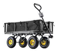 KADAX Chariot de jardin en filet avec bâche amovible, capacité de charge 300 kg, en acier revêtu par pulvérisation, chariot à main avec poignée antidérapante, chariot de jardin, chariot de transport