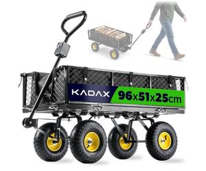 KADAX Chariot de jardin en filet avec bâche amovible, capacité de charge 300 kg, en acier revêtu par pulvérisation, chariot à main avec poignée antidérapante, chariot de jardin, chariot de transport
