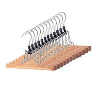 KADAX Cintre en bois cintre pour vêtements, pantalon, jupe, tendeur de pantalon, cintre de jupe, crochet rotatif à 360° en métal antidérapant, cintre de serrage, peu encombrant (12)