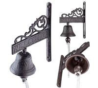 KADAX Cloche de Porte en Fonte avec Cordon - Décorative Murale de Style Rustique pour Extérieur (Marron)