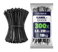 KADAX Colliers de serrage 250 mm x 3,6 mm noir - 300 pièces, attaches en nylon, résistance 18 kg, pour gestion des câbles maison, jardin, atelier et bureau