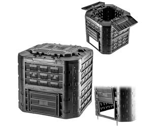 KADAX Composteur modulaire pour déchets de jardin, composteur de jardin en plastique, poubelle à compost avec ventilation et irrigation, bac à compost, composteur rapide (noir, 650 L)