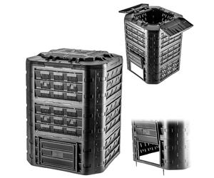 KADAX Composteur modulaire pour déchets de jardin, composteur de jardin en plastique, poubelle à compost avec ventilation et irrigation, bac à compost, composteur rapide (noir, 950 L)