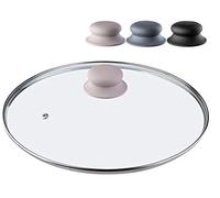 KADAX couvercle casserole en verre 28 cm - beige avec poignée en silicone - pour cuisson quotidienne sur casseroles et poêles - trou vapeur pour limiter les débordements et cuisson visible sans soule