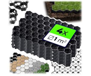 KADAX Dalles Stabilisatrices en Polyéthylène 60 x 40 cm, Stabilisateurs de Gravier, Dalles à Engazonner pour Jardins, Grilles de Gazon (Noir, Lot de 4)