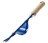 KADAX Désherbeur manuel robuste en acier inoxydable avec poignée en bois, désherbeur manuel (36,5 cm, bleu)