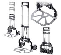 KADAX Diable de transport pliable en aluminium avec poignée télescopique (100 cm), chariot à main avec surface de chargement antidérapante et roues fluides - Diable compact pour la maison, le jardin