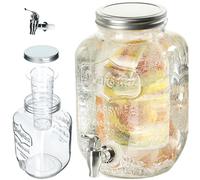 KADAX Distributeur de boisson, en verre, avec insert, robinet et couvercle, distributeur de jus, de soda, pour boissons froides, 4 l