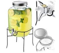 KADAX Distributeur de boissons 4 l avec support, distributeur de jus en verre, distributeur d'eau avec robinet et couvercle, distributeur de limonade, distributeur pour boissons froides (modèle 3)