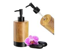 KADAX Distributeur de savon liquide, 350 ml, aspect bois, distributeur de savon en plastique, distributeur de savon liquide pour salle de bain et WC, noir
