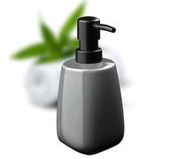 KADAX Distributeur de savon liquide, en céramique, rechargeable, avec pompe en plastique et 5 variantes de couleur, 7,5 x 7,5 x 17 cm, gris