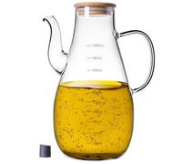 KADAX Distributeur d'huile 1 l en verre borosilicate, bouteille d'huile avec graduation de mesure, bec verseur et couvercle, bouteille d'huile en verre, bouteille d'huile en verre, bouteille pour