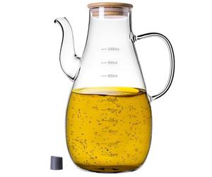KADAX Distributeur d'huile 1 L en verre borosilicate, bouteille d'huile avec graduation de mesure, bec verseur et couvercle