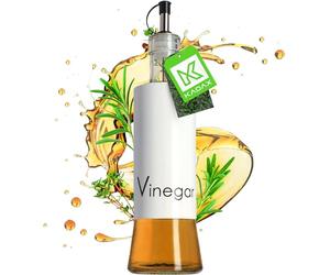 KADAX Distributeur pour condiments liquides, flacon en verre avec éléments en acier, distributeur en verre pour huile, vinaigre, bidon d'huile, distributeur d'huile d'olive (vinaigrette, blanc)