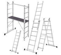 KADAX Échafaudage en aluminium, 114 x 187 cm, Échafaudage de construction à 14 marches, Échelle multifonction avec plateforme et pieds antidérapants