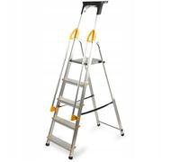 KADAX Échelle de ménage en aluminium, 5 marches, pliable, avec mains courantes + crochet