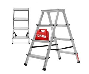 KADAX Échelle Double en Aluminium, Équipée de Marches Antidérapantes et d'une Conception Pliable Facilitant Le Stockage et Le Transport (4 Marches)