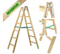 KADAX Échelle double en bois jusqu'à 150 kg, pliable, double marche avec crochet en acier pour peintre, électricien, escabeau ménager (6 échelons)