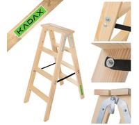 KADAX Échelle en bois pliable, échelle de peintre à 4 niveaux avec crochets en acier, échelle debout pour la maison et le jardin