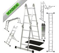 KADAX Échelle Multifonction 12 marches en Aluminium, échelle multifonctionnelle, échelle en Aluminium, échelle Polyvalente jusqu'à 150 kg, échelle Pliante avec Plate-Forme (4x3 échelons)