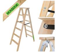 KADAX Échelle pliable en bois à 6 marches avec crochet en acier pour la maison et le jardin