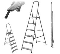 KADAX Échelle pliante en acier à 6 marches, avec pieds antidérapants et étagère, Échelle à une face pour la maison et le jardin