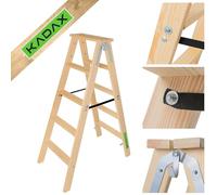KADAX Échelle pliante en bois à 5 marches avec crochet en acier pour travaux de peinture, échelle domestique