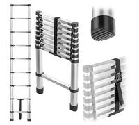 KADAX Échelle télescopique en aluminium, 9 échelons, extensible jusqu'à 2,6 m, capacité de charge 125 kg, pliable avec pieds antidérapants