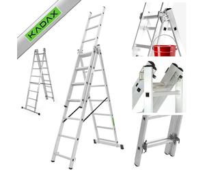 KADAX Échelle Transformable de 3 Plans, Échelle Coulissante en Aluminium, Échelle Double pour Travaux Domestiques et Professionnels (8 Marches)