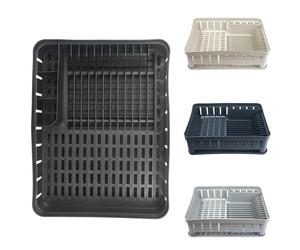 KADAX Égouttoir à vaisselle rectangulaire avec porte-couverts, égouttoir à vaisselle avec bac d'égouttement, égouttoir pour cuisine, noir