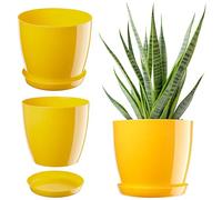 KADAX Élégant pot à fleurs/plantes avec soucoupe Forme ronde et élégante En plastique léger Pour l’intérieur et la maison Cache-pot pour fleurs, plantes Ø 12 cm jaune