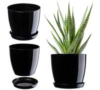 KADAX Élégant Pot à Fleurs/Plantes avec Soucoupe Forme Ronde et élégante en Plastique léger pour l’intérieur et la Maison Cache-Pot pour Fleurs, Plantes Ø 14 cm Noir