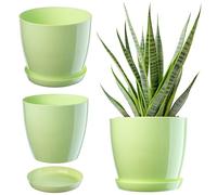 KADAX Élégant Pot à Fleurs/Plantes avec Soucoupe Forme Ronde et élégante en Plastique léger pour l’intérieur et la Maison Cache-Pot pour Fleurs, Plantes Ø 12 cm Vert Clair