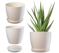 KADAX Élégant Pot à Fleurs/Plantes avec Soucoupe Forme Ronde et élégante en Plastique léger pour l’intérieur et la Maison Cache-Pot pour Fleurs, Plantes Ø 23 cm Ivoire