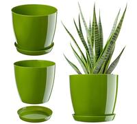 KADAX Élégant Pot à Fleurs/Plantes avec Soucoupe Forme Ronde et élégante en Plastique léger pour l’intérieur et la Maison Cache-Pot pour Fleurs, Plantes Ø 14 cm Vert