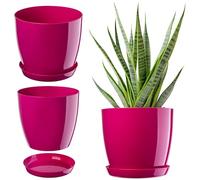 KADAX Élégant pot à fleurs/plantes avec soucoupe Forme ronde et élégante En plastique léger Pour l’intérieur et la maison Cache-pot pour fleurs, plantes Ø 14 cm Amaranrot