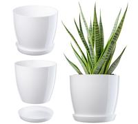 KADAX Élégant pot à fleurs/plantes avec soucoupe Forme ronde et élégante En plastique léger Pour l’intérieur et la maison Cache-pot pour fleurs, plantes Ø 20 cm Blanc.