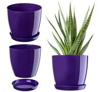 KADAX Élégant Pot de Fleurs, Pot à Plantes avec Soucoupe, Pot de Fleurs Rond, Pot de Fleurs en Plastique, Cache-Pot pour Fleurs, Pot de Fleurs Interieur Ø 14 cm Violet