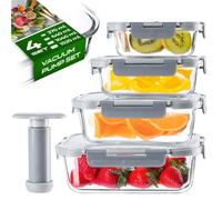 KADAX Ensemble 4 Récipients Sous Vide Verre, Pompe, Gris, Multifonctionnels